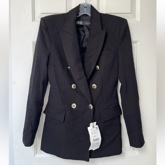 NWT Zara Tailored Double-Breasted Blazer with Gold Buttons S - Picture 5 of 16